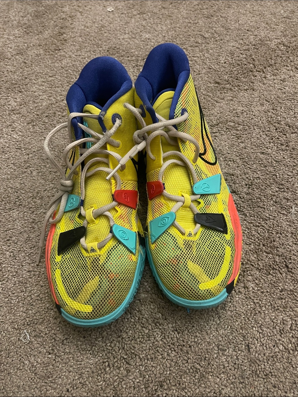 Nike Kyrie Yellow Mesh Sneakers with Blue and Multicolor Accents